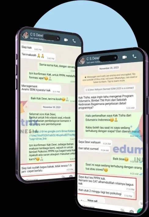 Tangkapan layar percakapan WhatsApp siswa Akademi ASN yang lulus seleksi berbagi kabar kelulusan dan ucapan terima kasih
